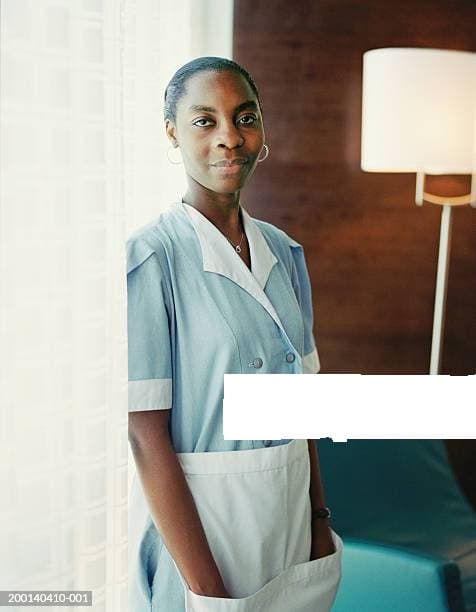 Professional maid in hotel uniform